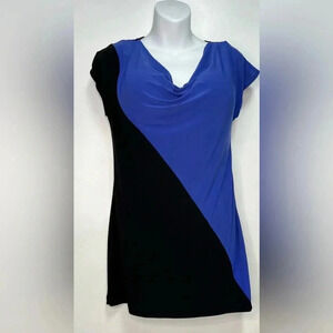 Annalee + Hope Blue Cap Sleeves Cowl Draped Neck Color Block
